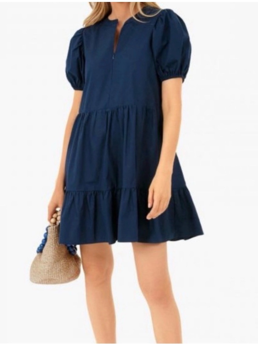 Hyacinth House Ellie Puff Sleeve Zip Front Mini Dress Navy XXL Tuckernuck - Picture 2 of 15